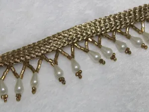 Antique Golden Pearl and Beads Work Beaded Lace