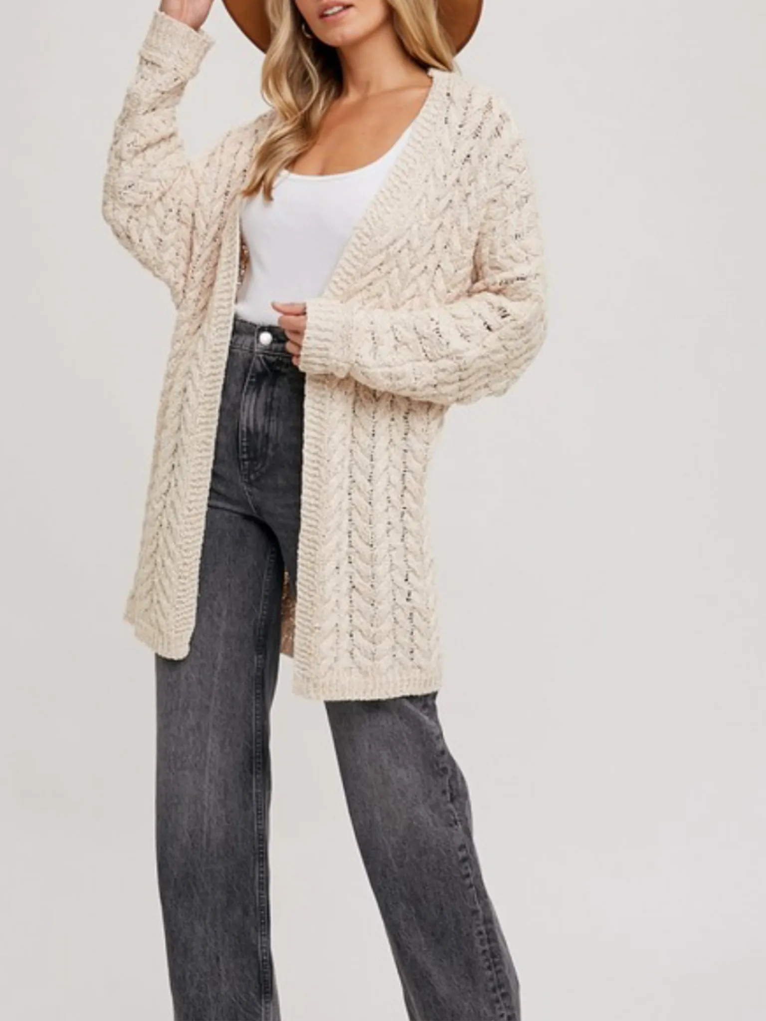 Becca Cable Knit Cardigan - Natural