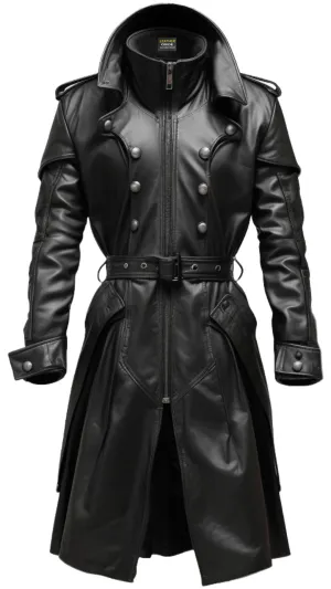 Black Stylish Leather Coat - Hooded Leather Coat