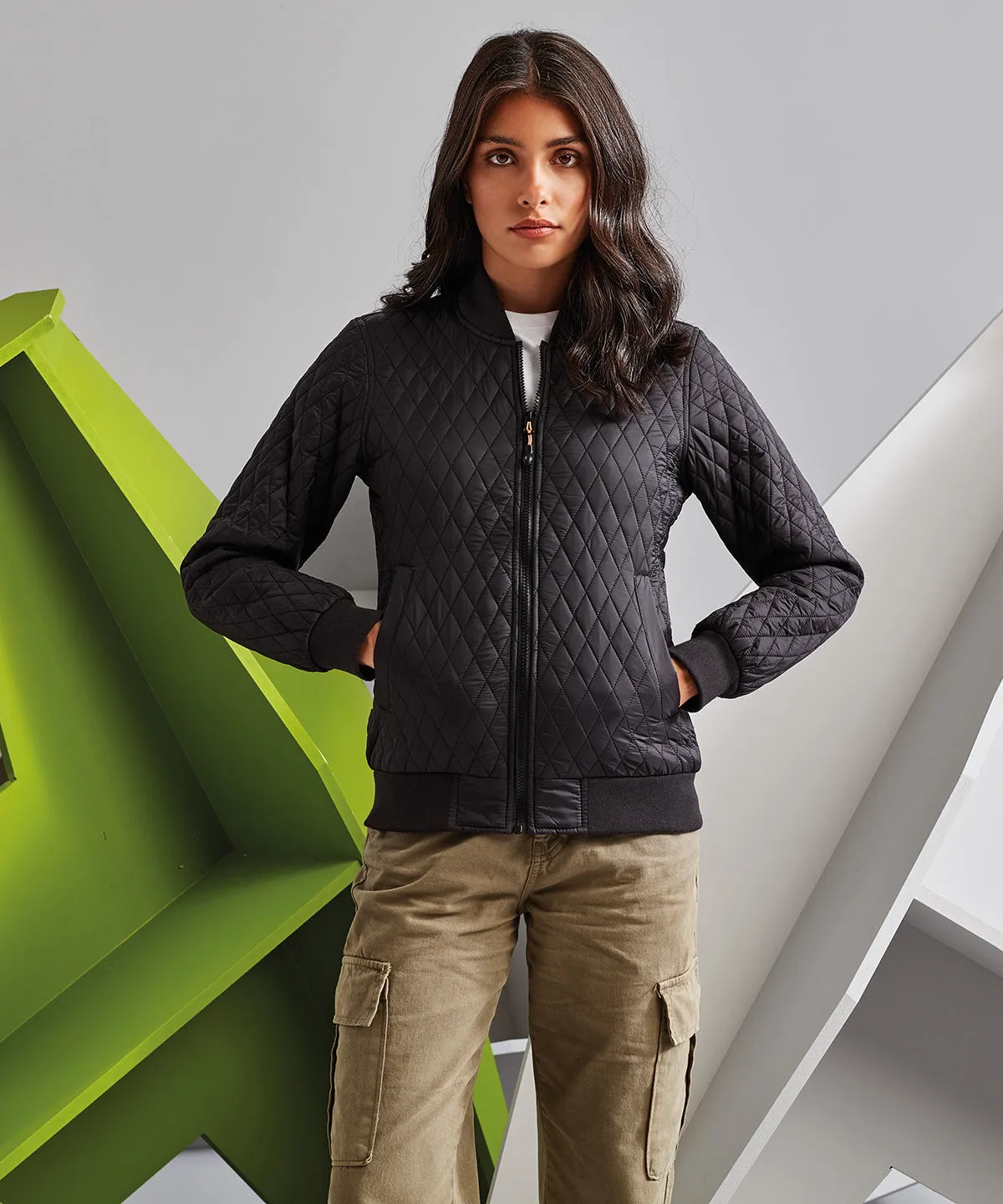 Black - Women's quilted flight jacket