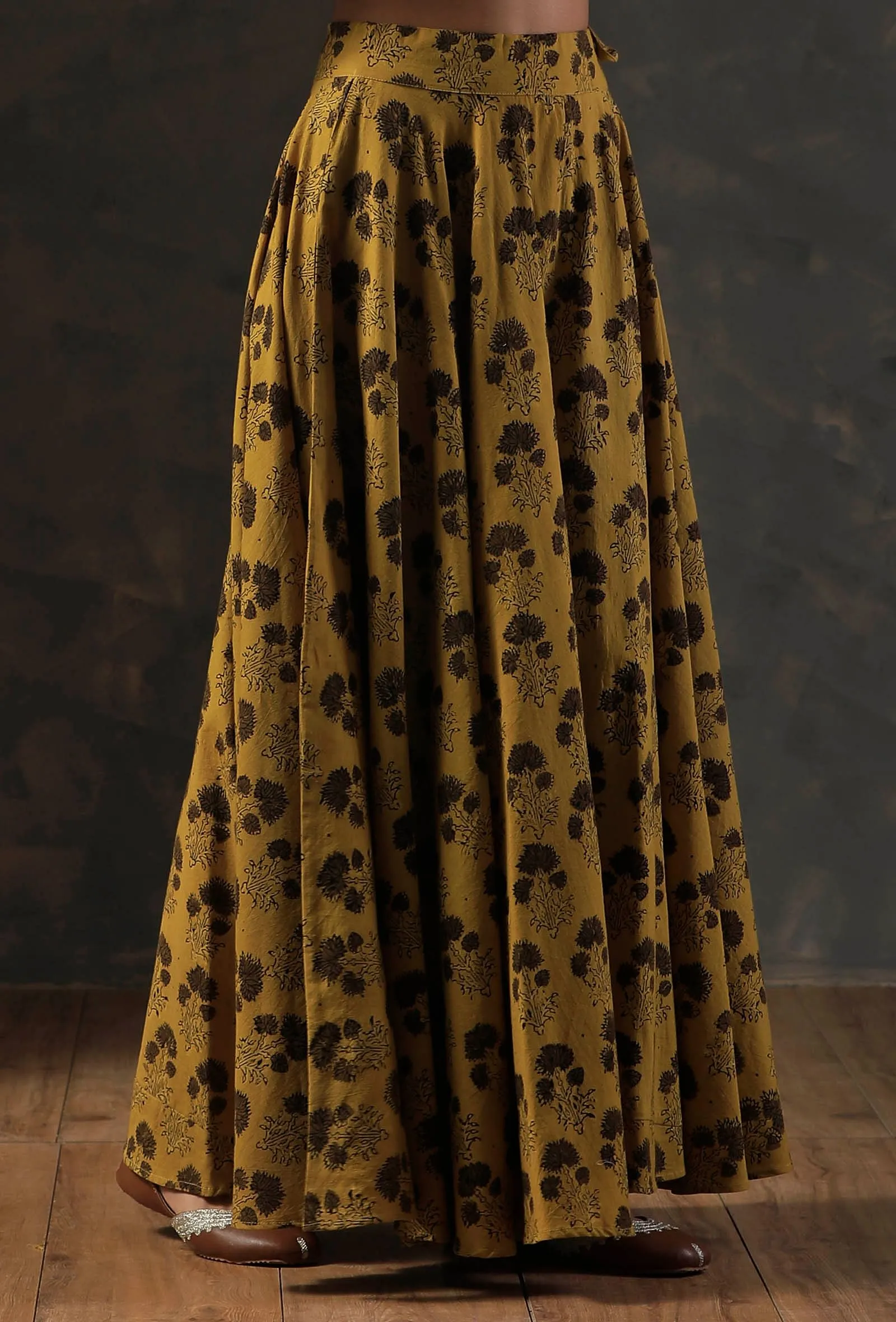 Block Printed Yellow Skirt