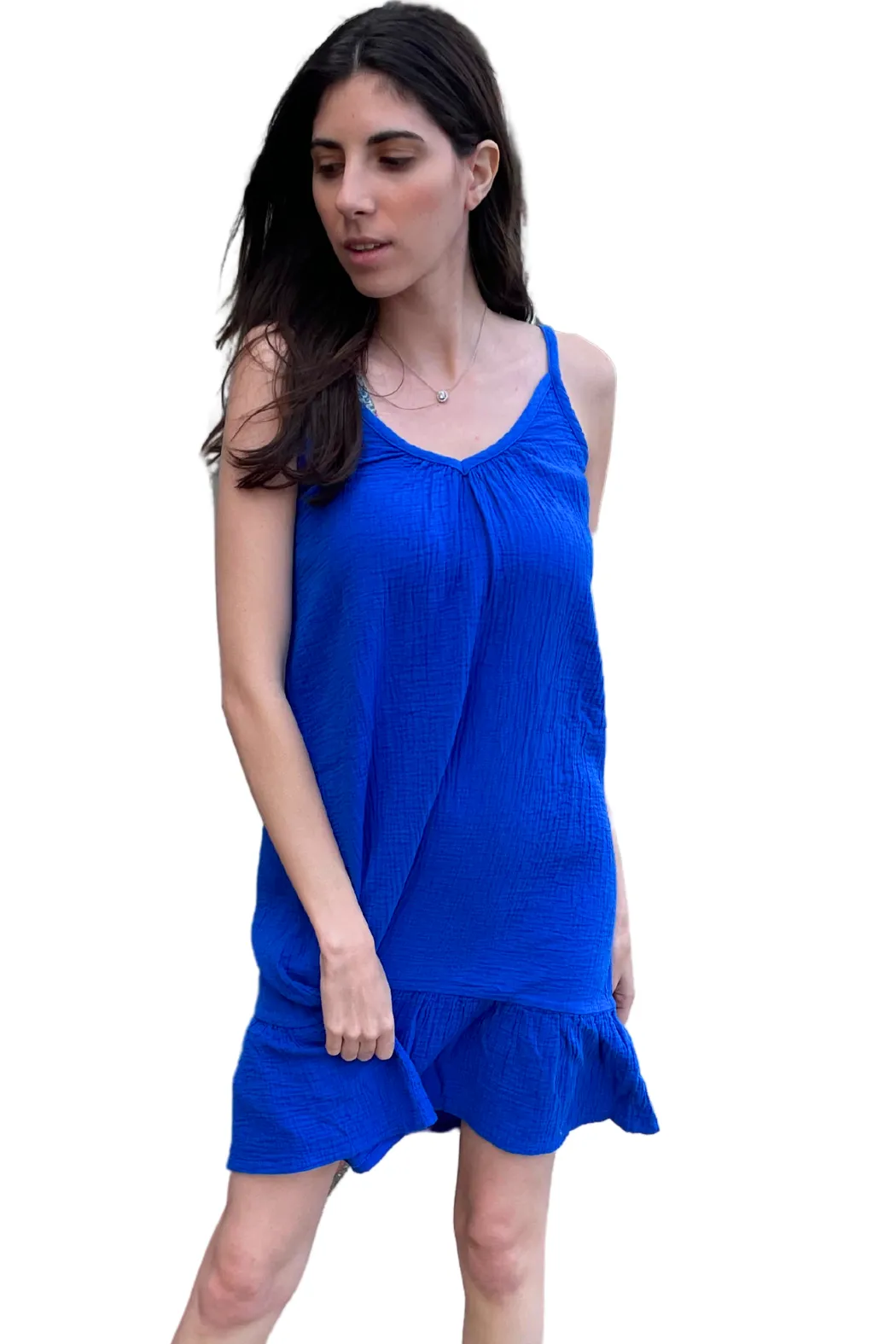 Bobi V Neck Cami Ruffle Dress