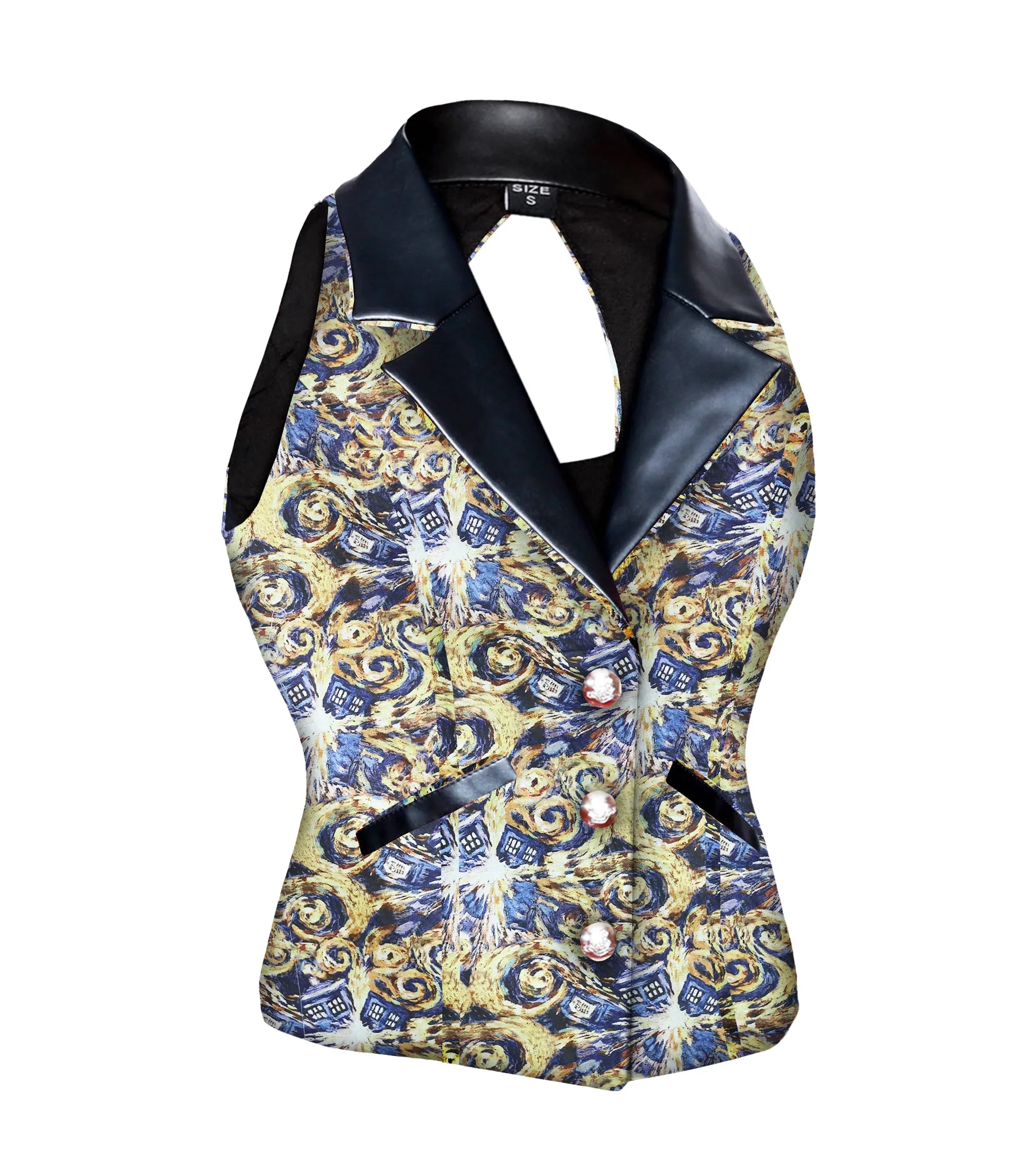 Camille Tardis Printed Fabric Notch Collar Waistcoat