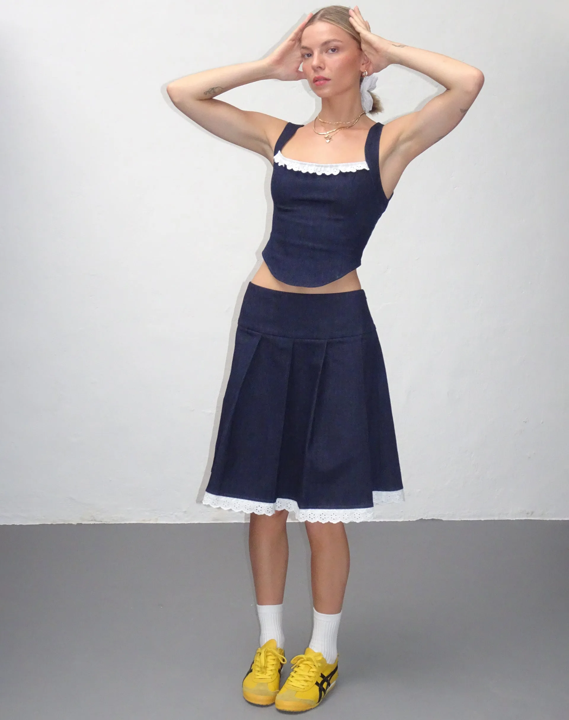 Caralia Midi Skirt in Chambray Indigo