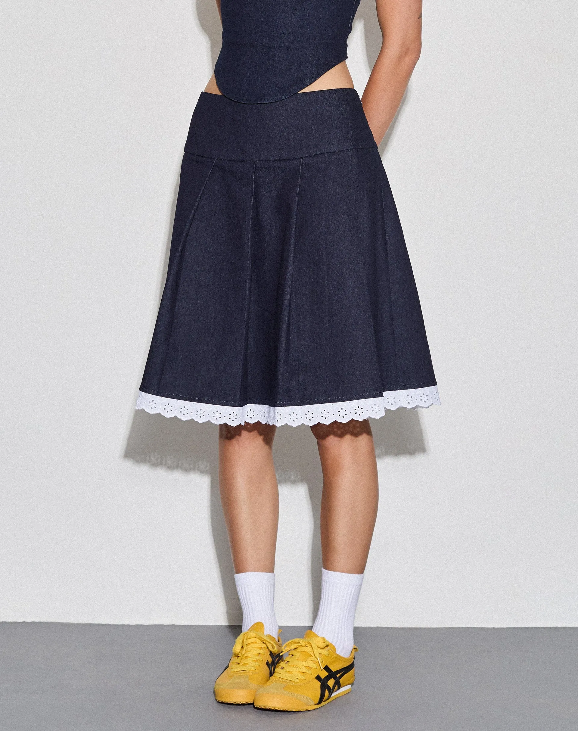 Caralia Midi Skirt in Chambray Indigo