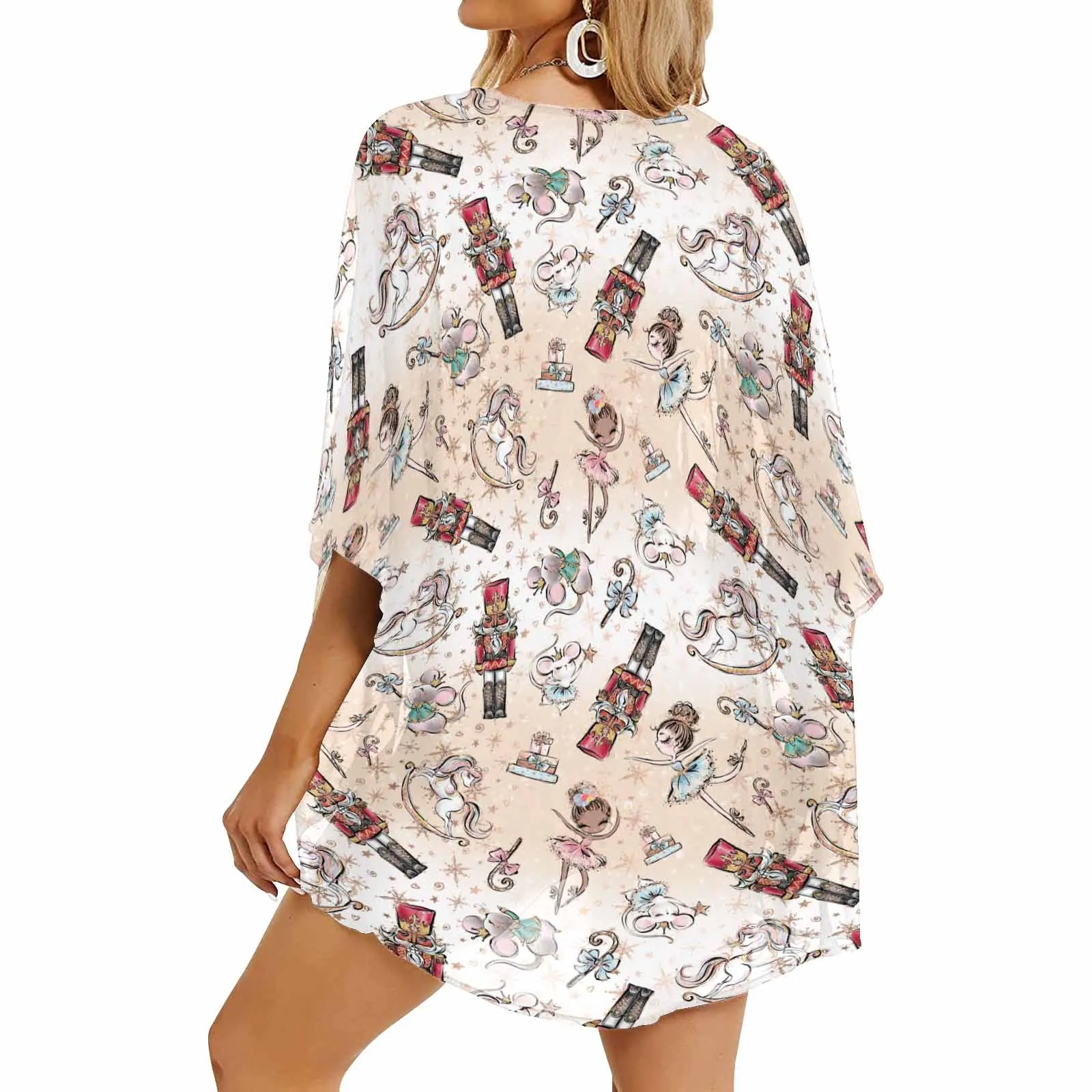 Christmas Nutcracker Women's Kimono Chiffon Cover Up