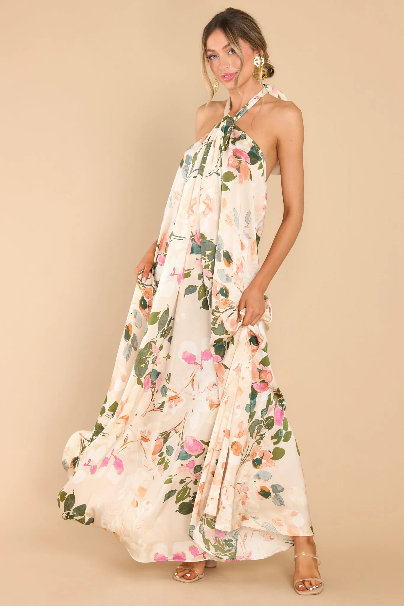 Dainty Love Tan Floral Print Maxi Dress