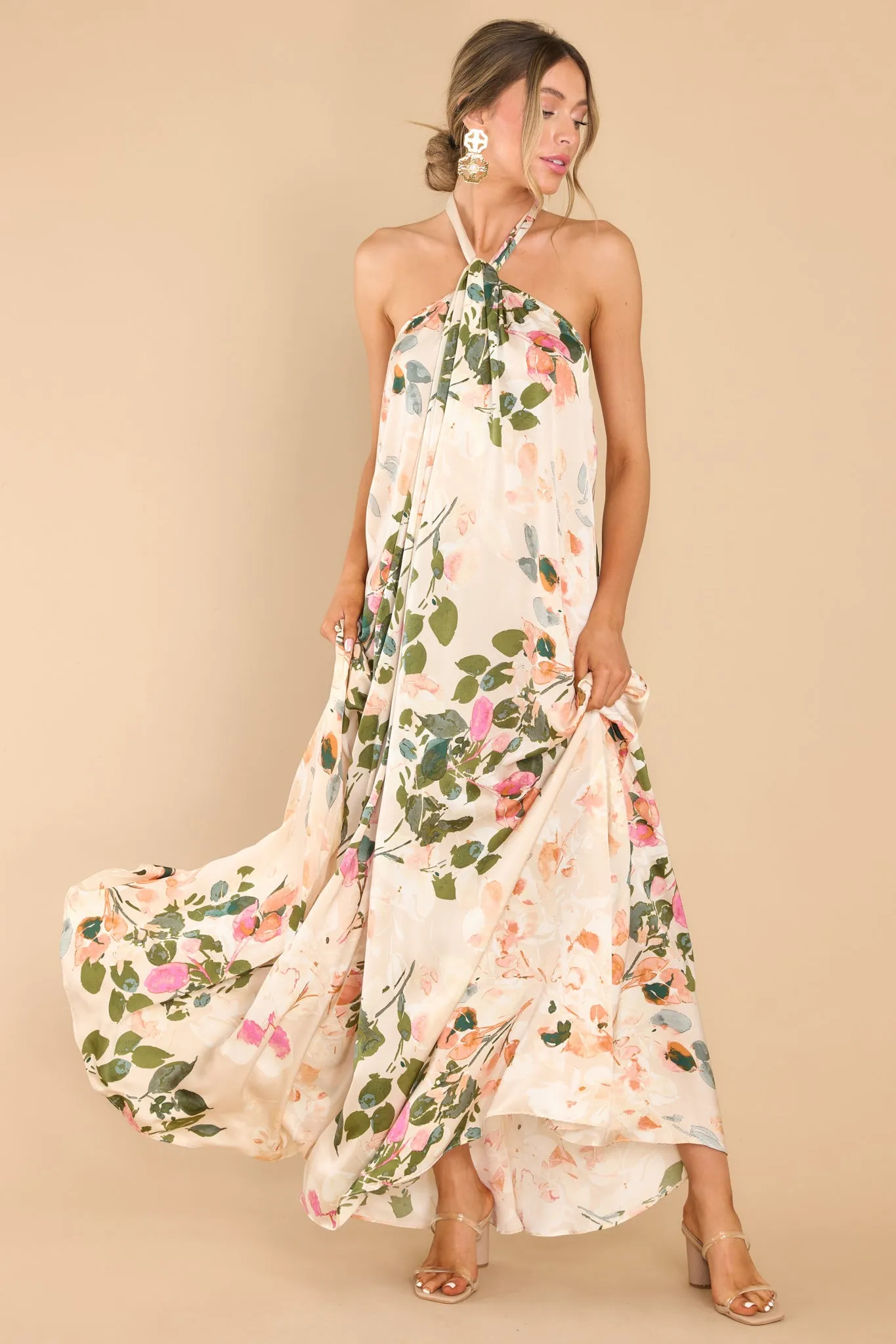 Dainty Love Tan Floral Print Maxi Dress