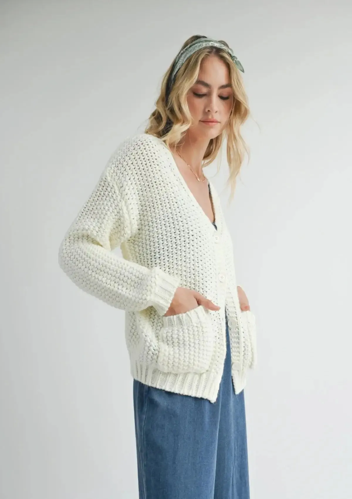 Eleanor Button Down Cardigan - Ivory