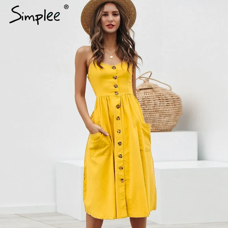 Elegant Button Women Dress