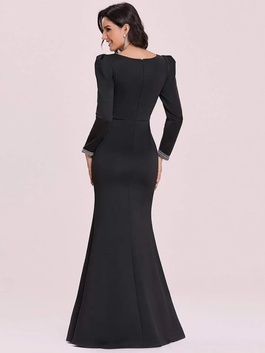 Elegant V Neck Mother of the Bride Dress with Long Sleeves