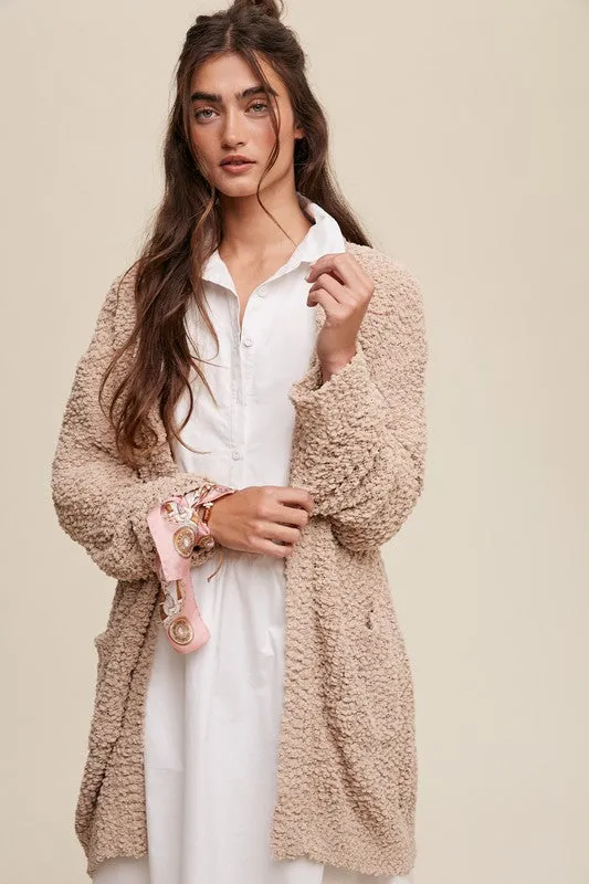 Ella Popcorn Open Knit Cardigan Sweater