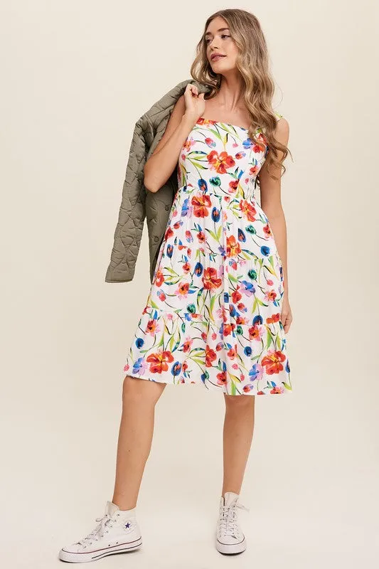 Flower Print Square Neck Dress *Online Only*