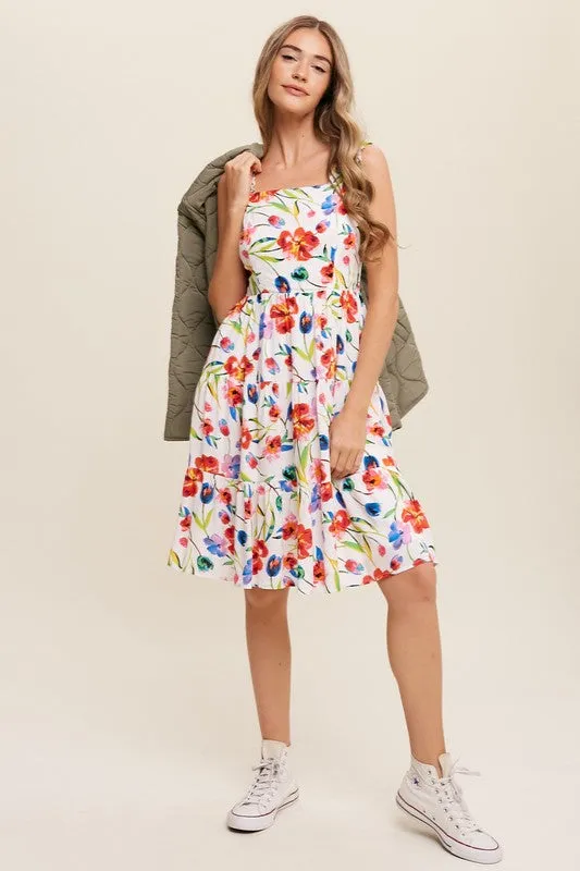 Flower Print Square Neck Dress *Online Only*