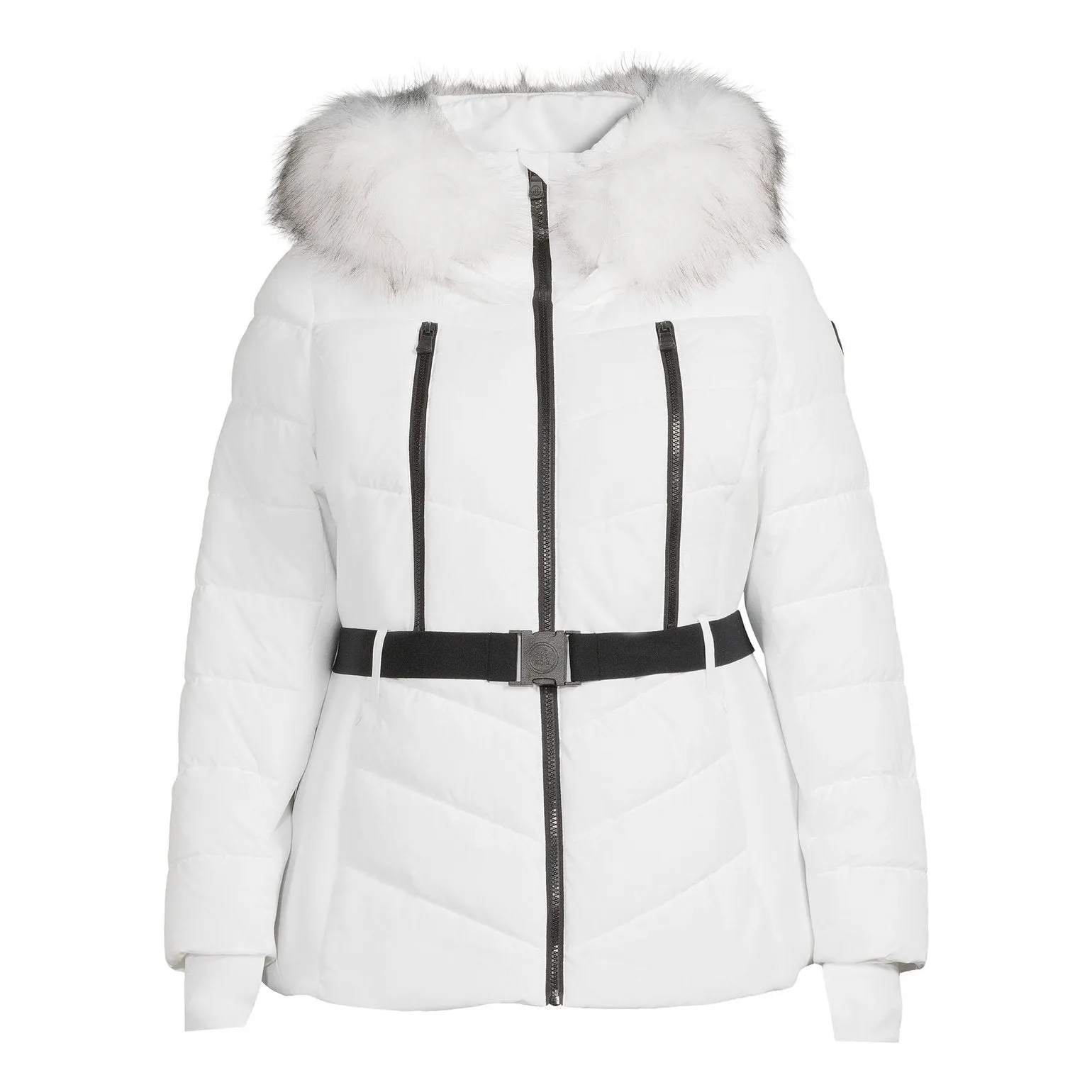 F.O.G. Women's and Plus Belted Puffer Coat with Faux Fur Hood