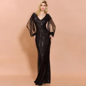 Fringed Sleeves Elegant Sequin Dress