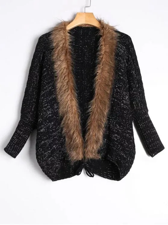 Gorgeous Faux Fur Trimmed Cable Knit Cardigan