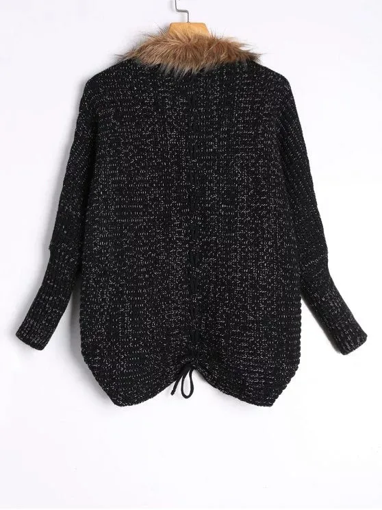 Gorgeous Faux Fur Trimmed Cable Knit Cardigan