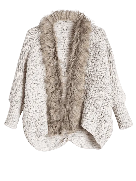 Gorgeous Faux Fur Trimmed Cable Knit Cardigan