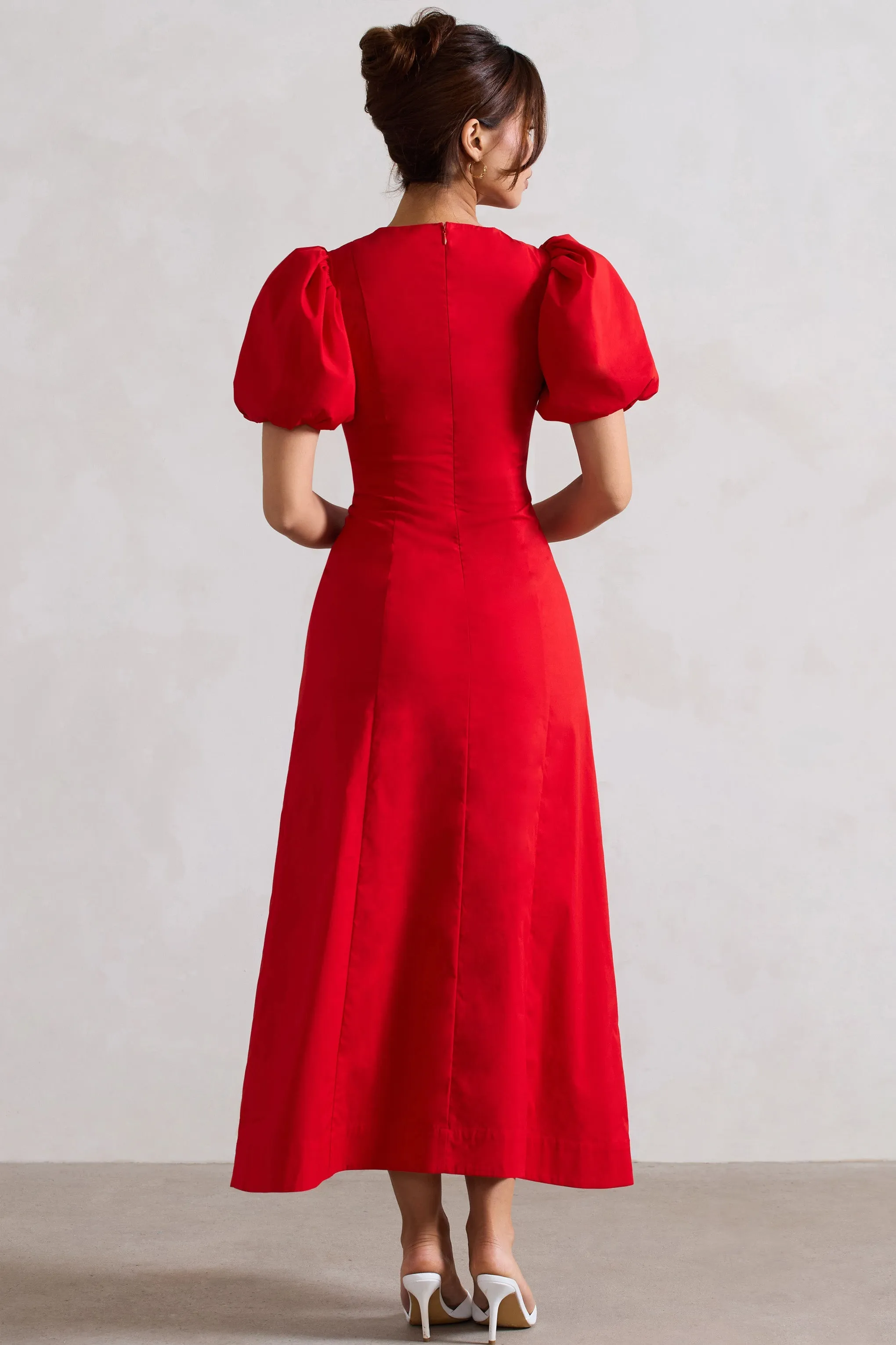 Hacienda | Red Poplin Puff-Sleeve Maxi Dress