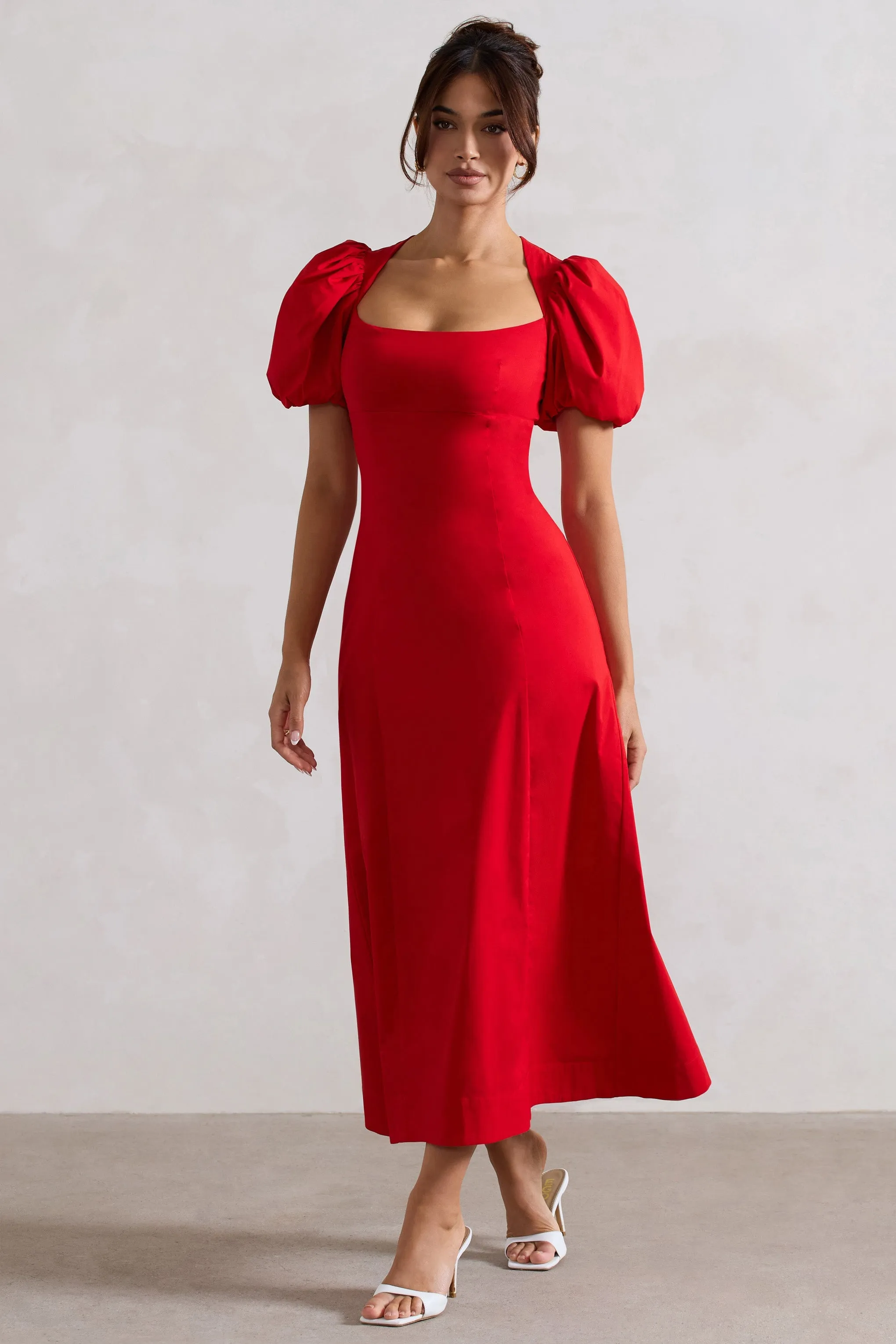 Hacienda | Red Poplin Puff-Sleeve Maxi Dress