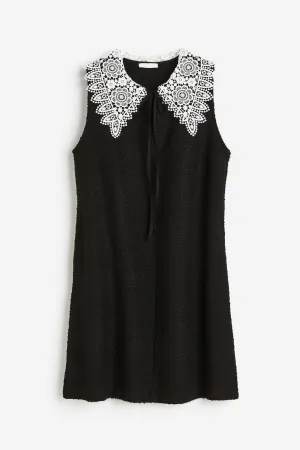 H&M Bouclé With Lace Collar dress, black