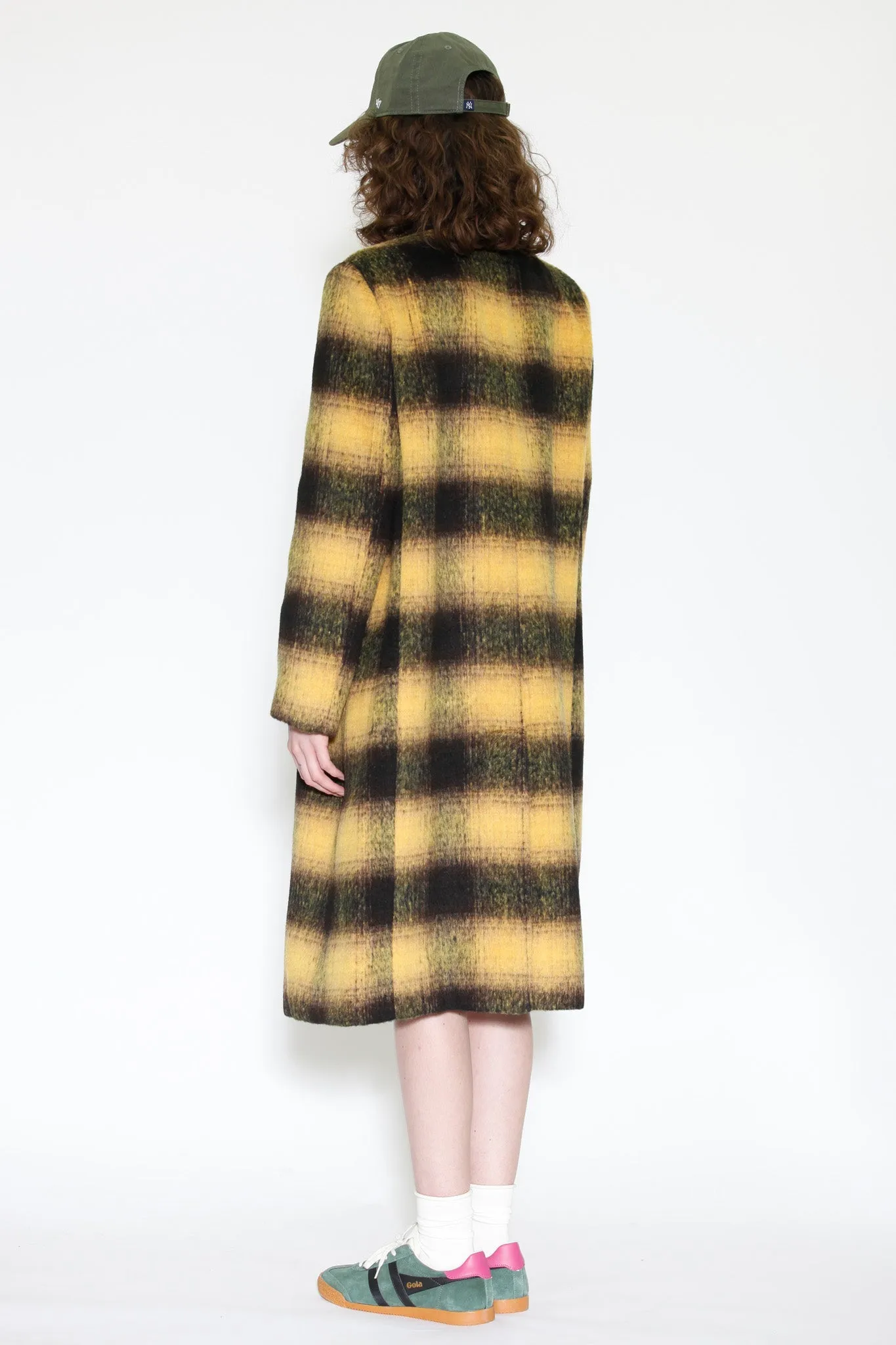 Heavy Wool Yellow Plaid Coat