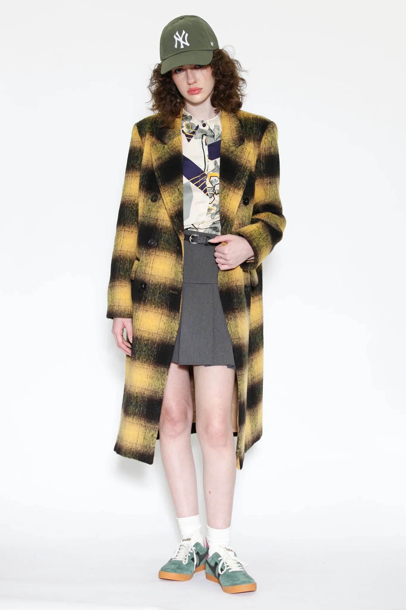 Heavy Wool Yellow Plaid Coat