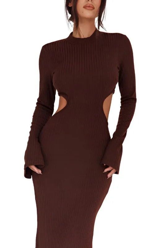 Long Sleeves with flared Cuffs Knit Maxi Dress