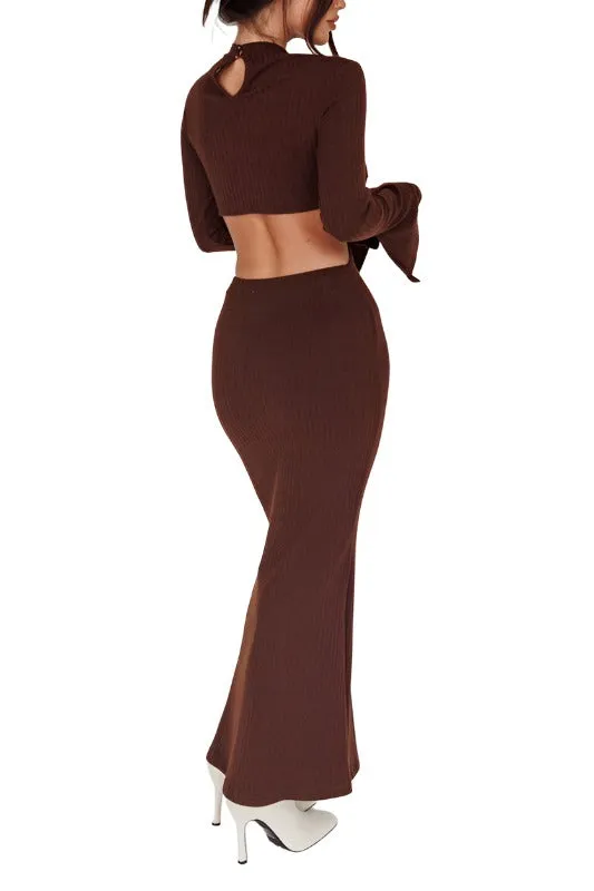 Long Sleeves with flared Cuffs Knit Maxi Dress