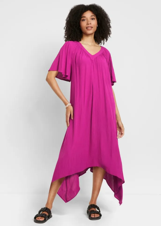 Long wide-fit crepe kaftan dress Bpc Bonprix Collection, purple