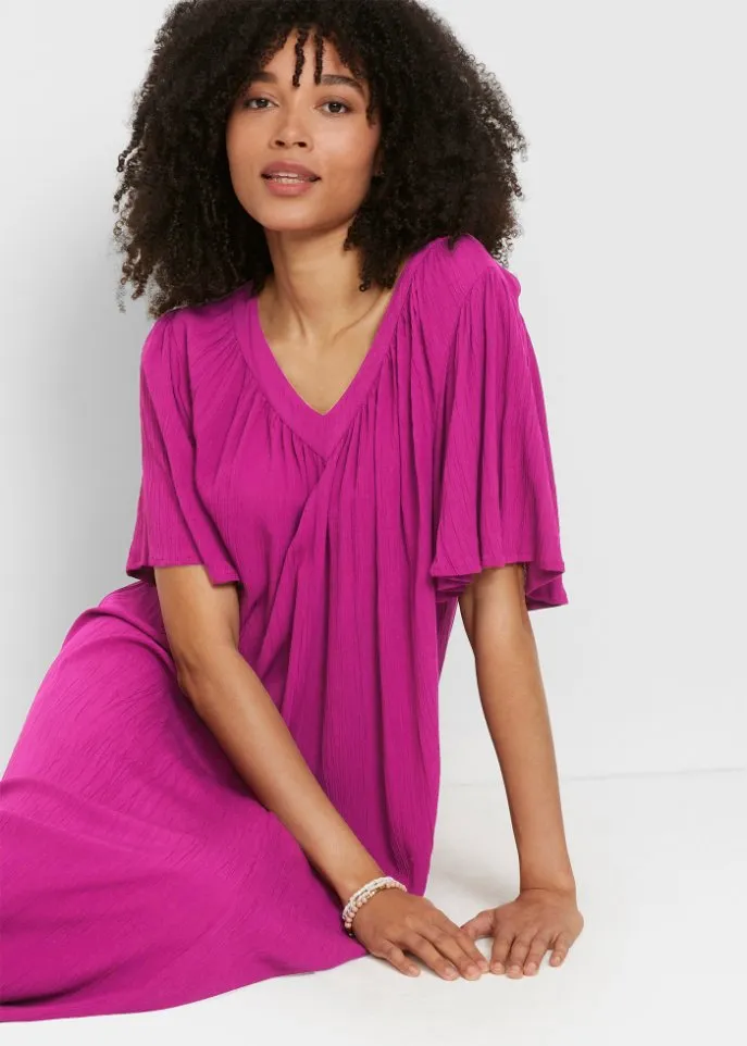 Long wide-fit crepe kaftan dress Bpc Bonprix Collection, purple