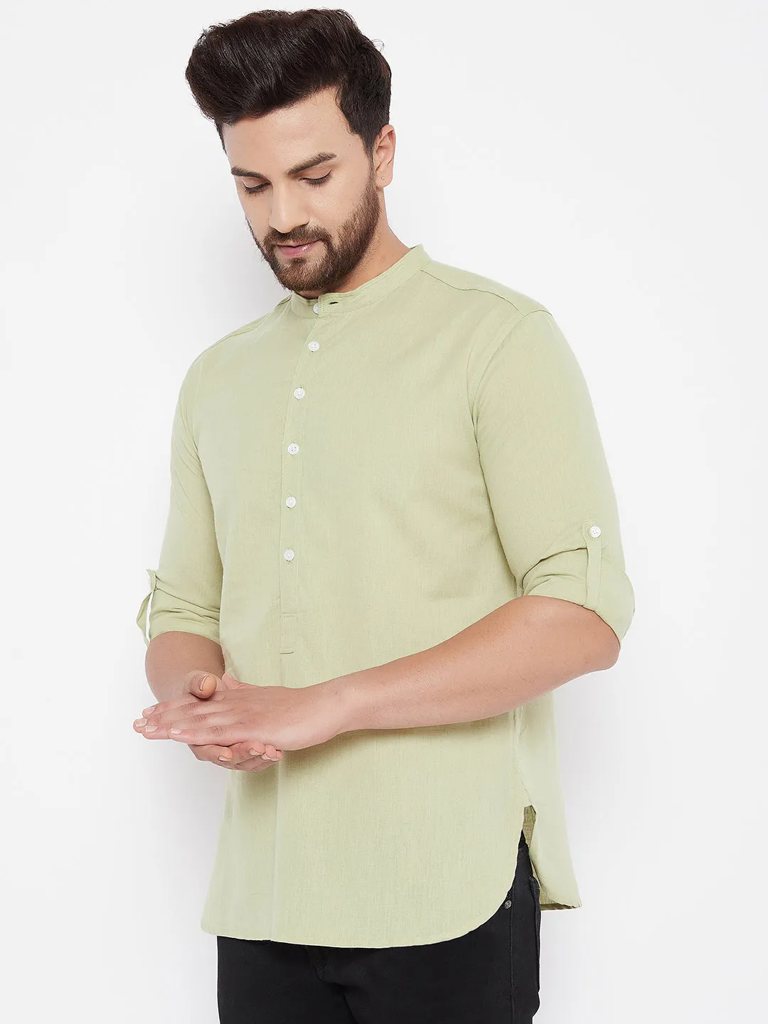 Men's Solid Linen Short Kurta - Even Apparels