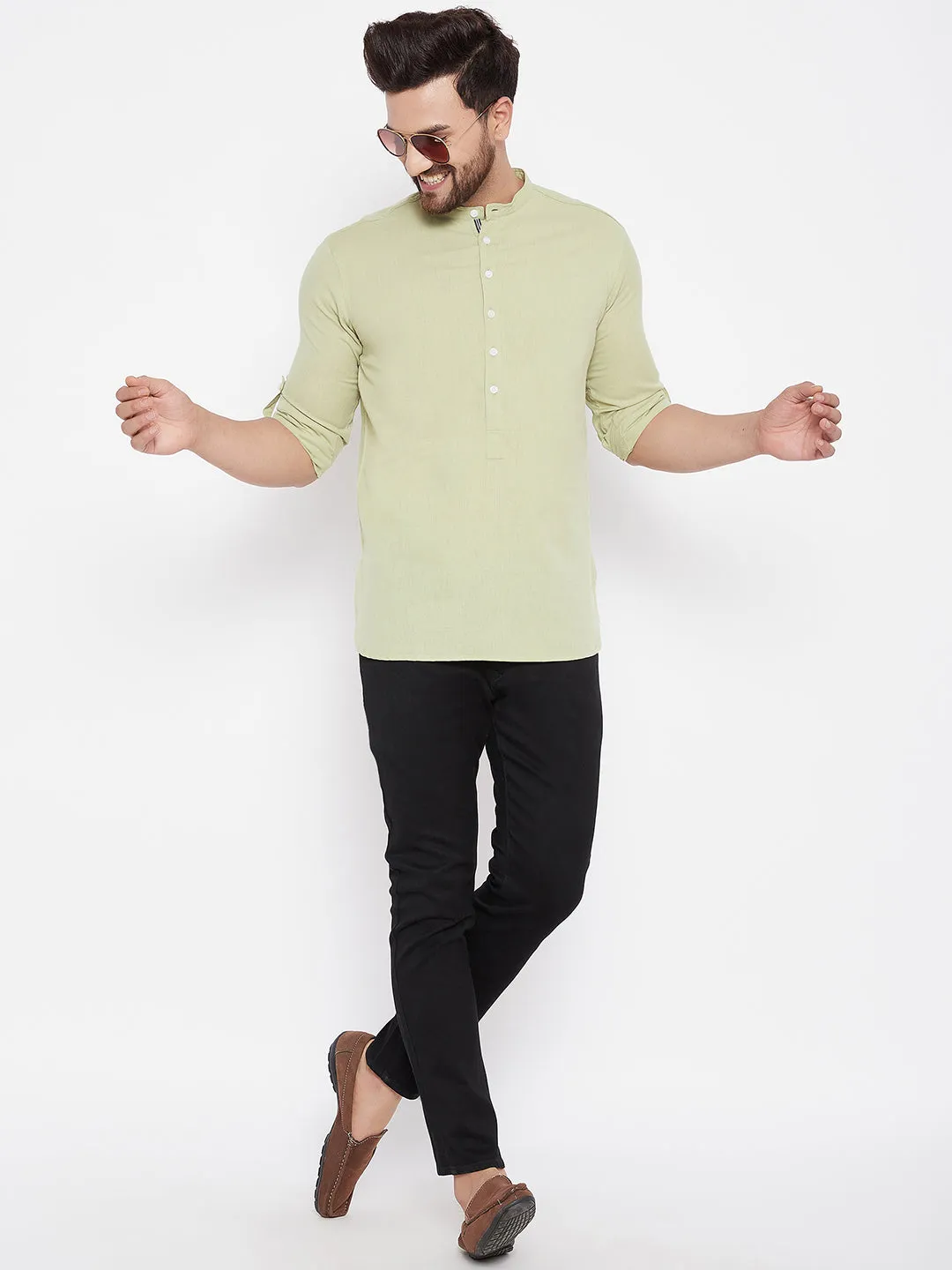 Men's Solid Linen Short Kurta - Even Apparels