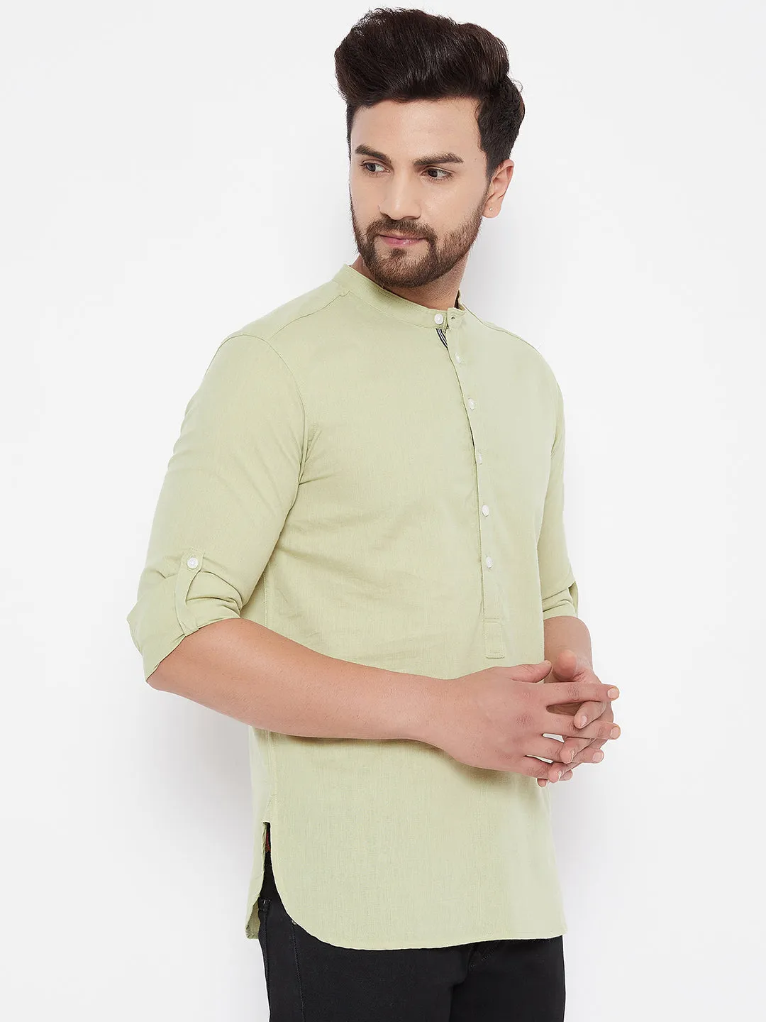 Men's Solid Linen Short Kurta - Even Apparels