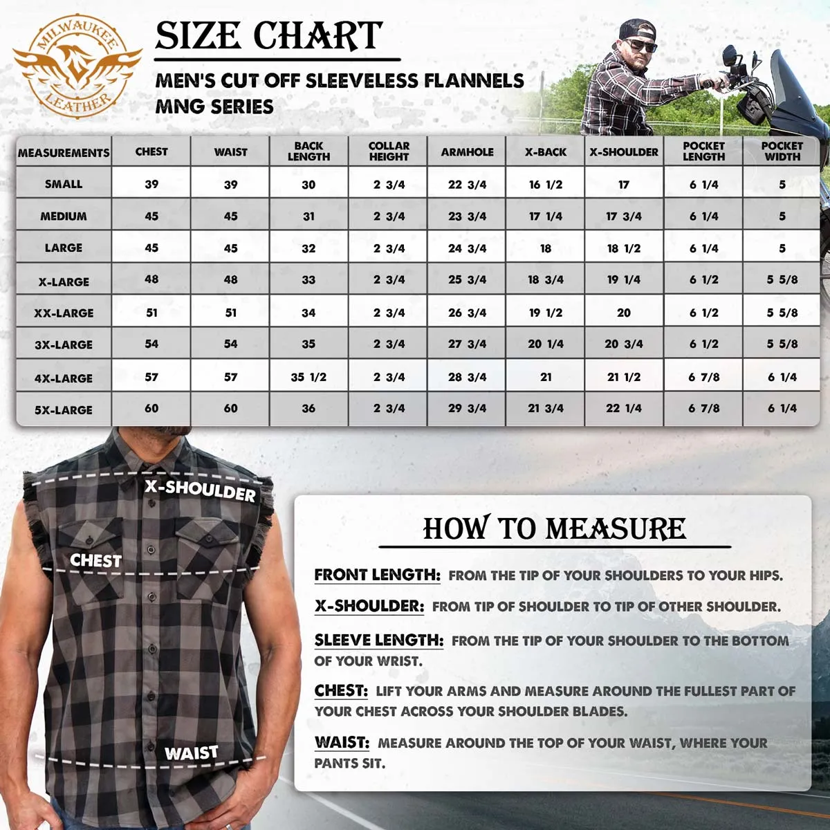 Milwaukee Leather MNG11689 Men’s Classic Black and Grey Button-Down Flannel Cut Off Frayed Sleeveless Casual Shirt