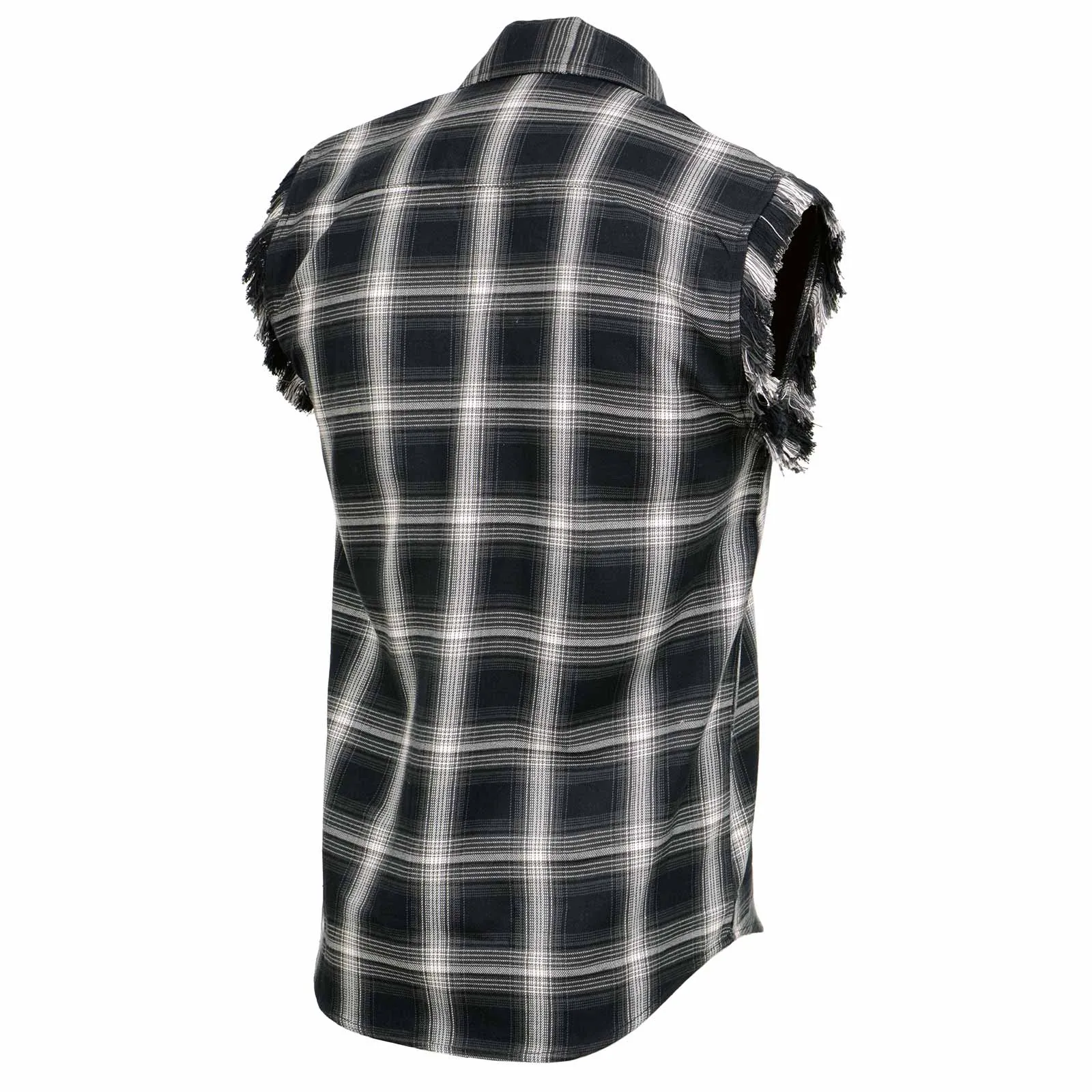 Milwaukee Leather MNG11694 Men’s Classic Black and White Button-Down Flannel Cut Off Frayed Sleeveless Casual Shirt