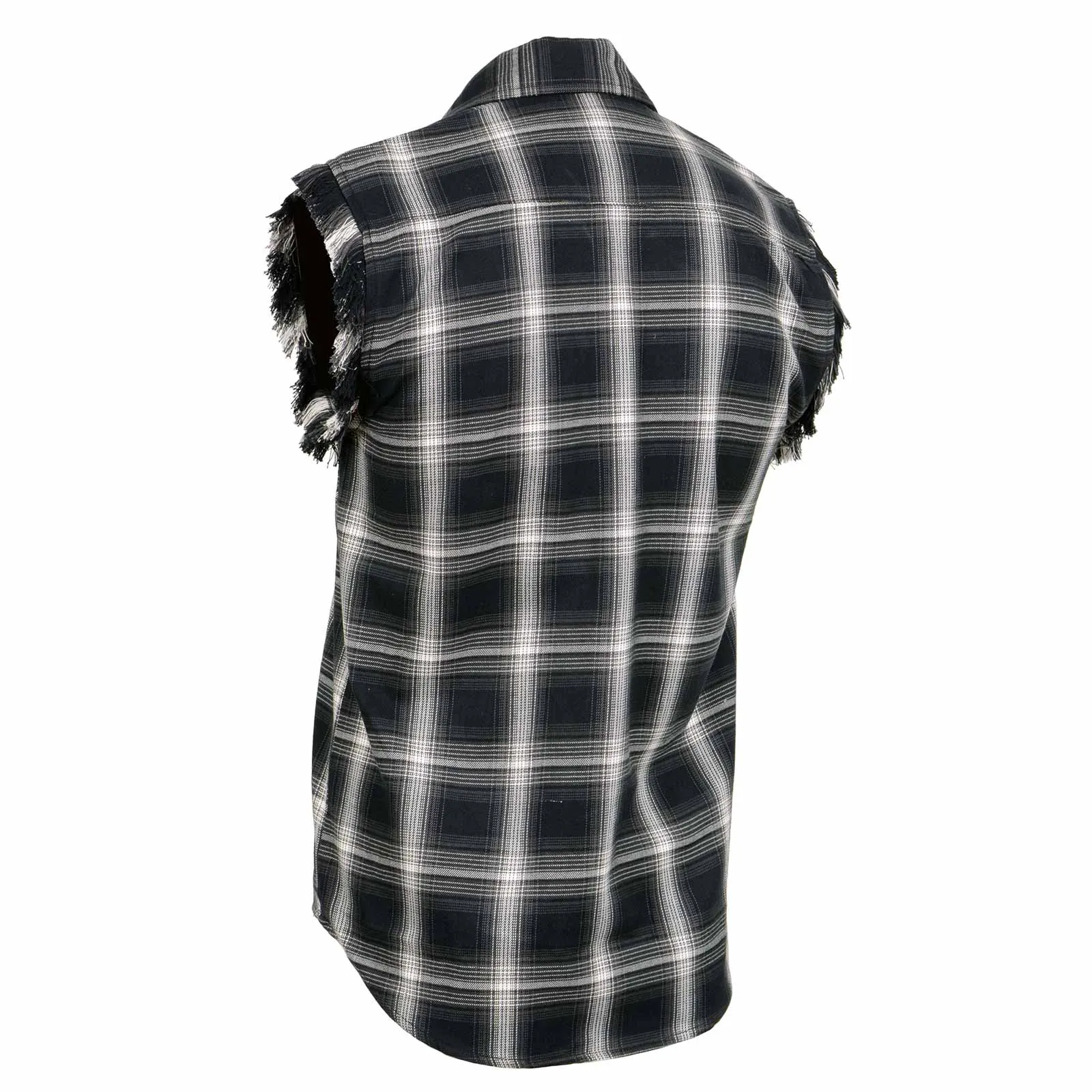 Milwaukee Leather MNG11694 Men’s Classic Black and White Button-Down Flannel Cut Off Frayed Sleeveless Casual Shirt