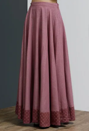 Onion-Pink Hand-Block Printed Long Skirt