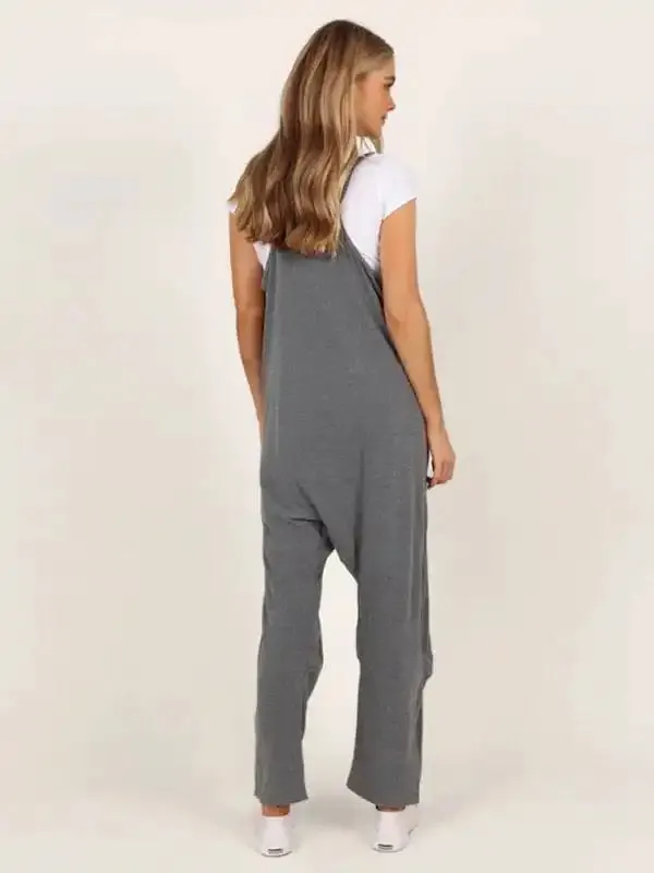 Oversized knit two-pocket fit oversized jumpsuit blue