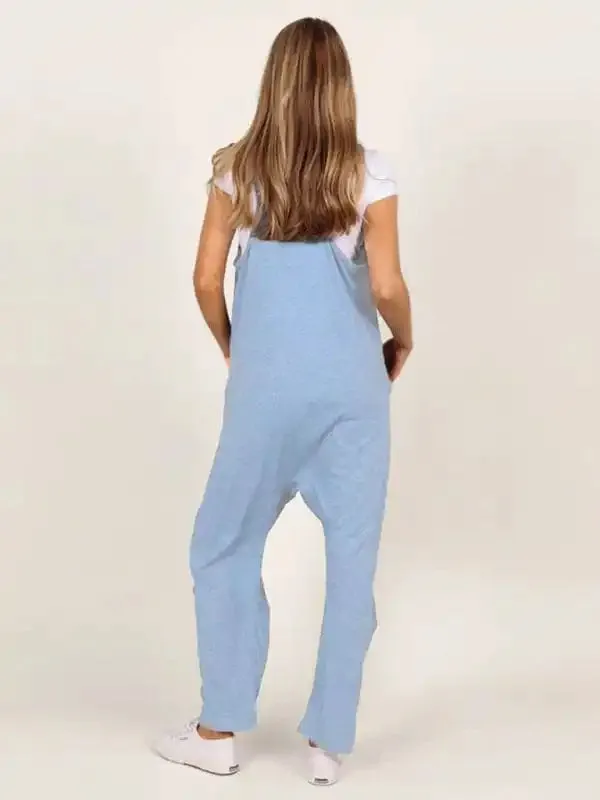 Oversized knit two-pocket fit oversized jumpsuit blue