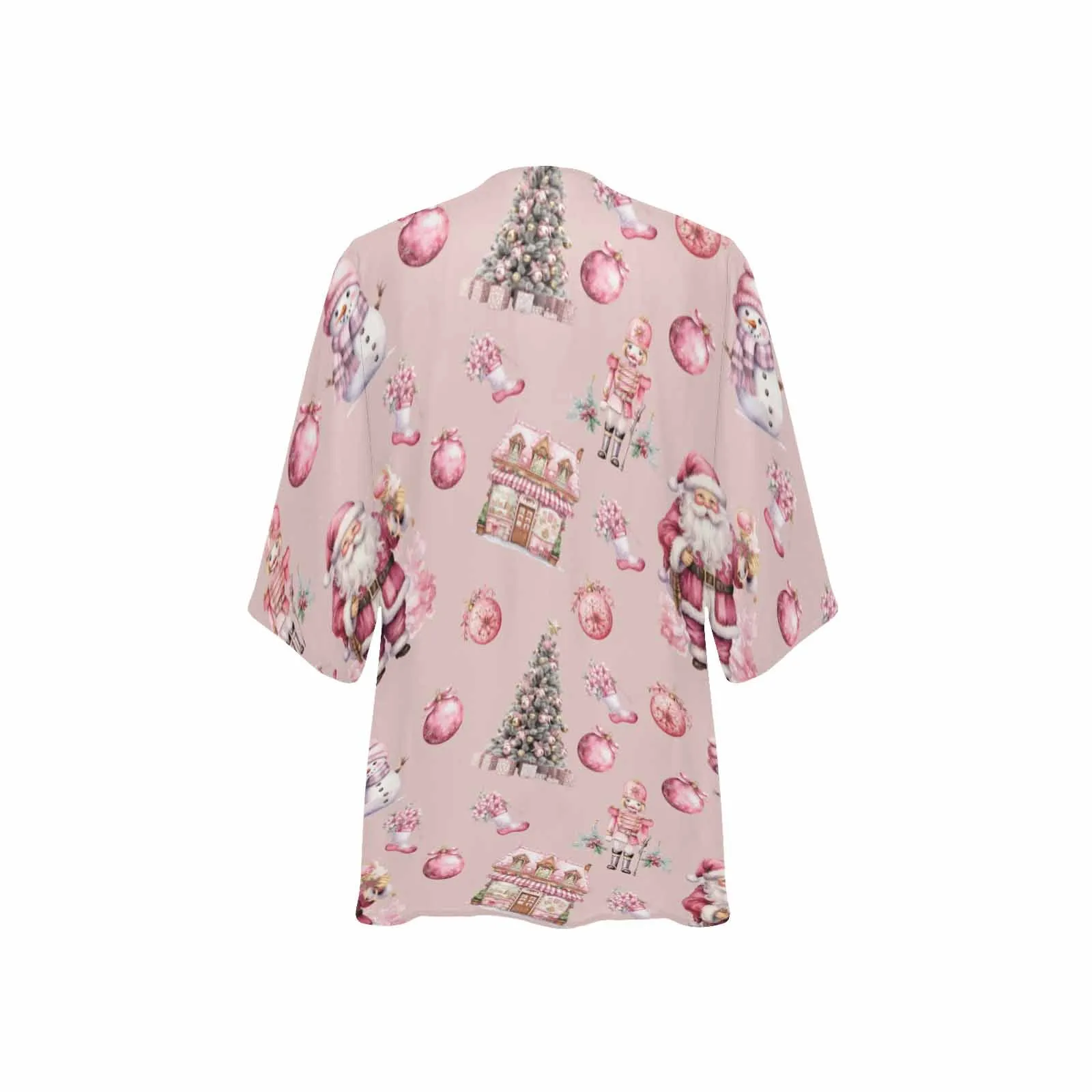 Pink Christmas  Women's Kimono Chiffon Cover Up