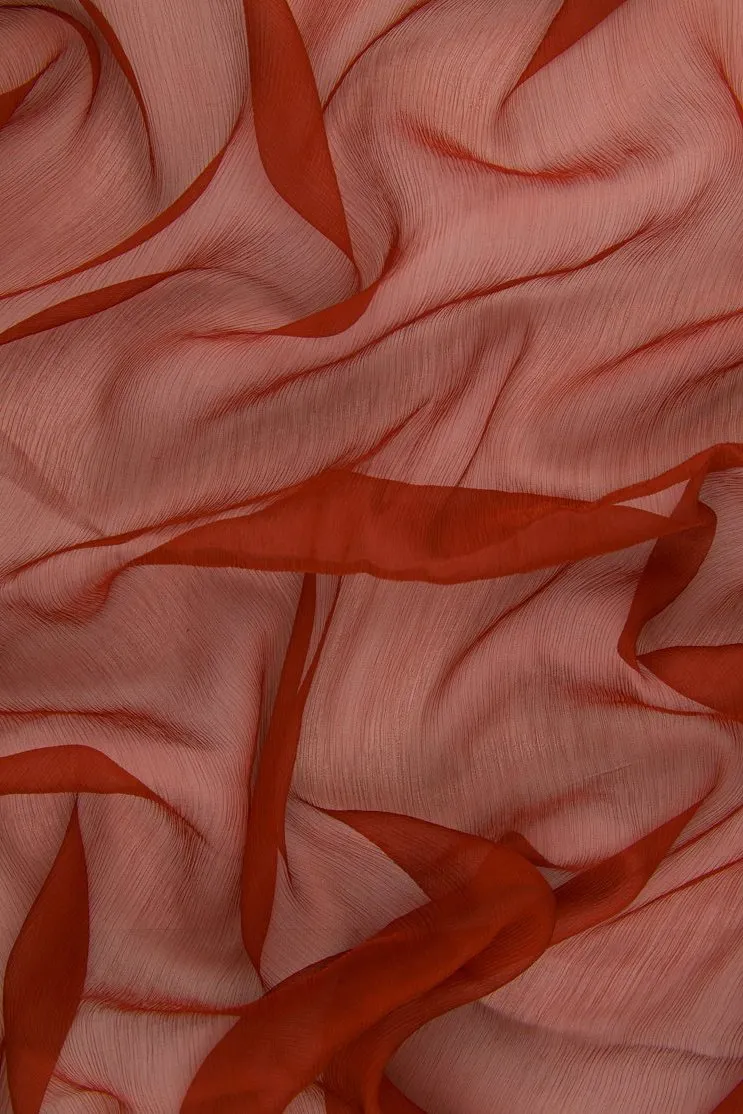 Rust Silk Crinkled Chiffon Fabric