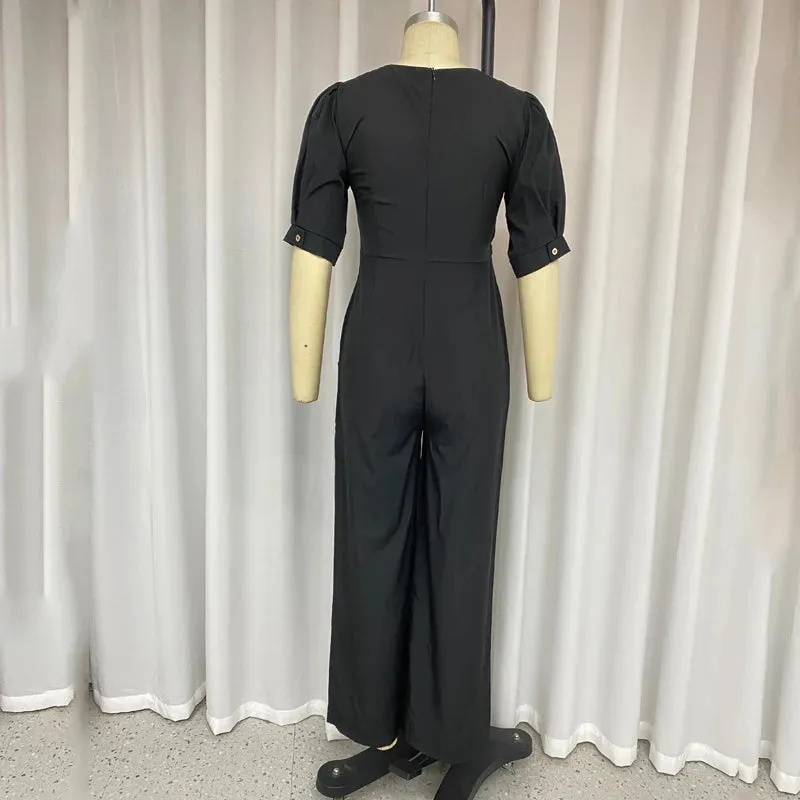 Short Sleeve V Neck Jumpsuit