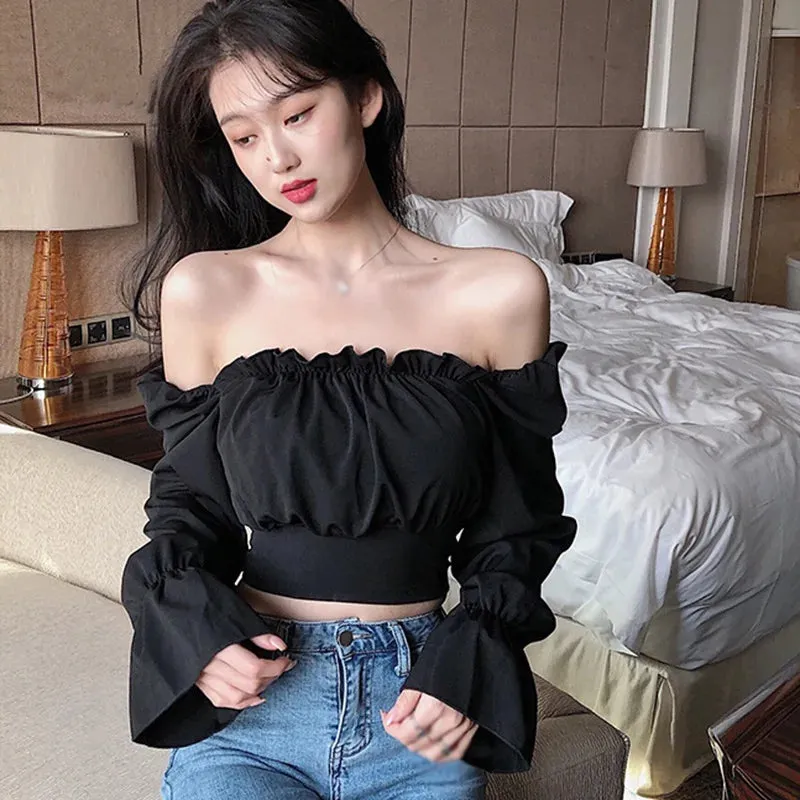 Slim Back Solid Puff Long Sleeve Blouse