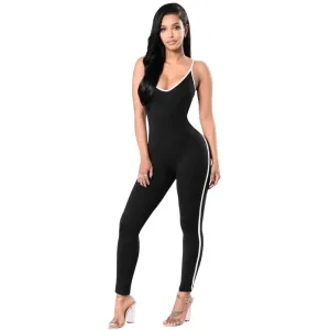 Spaghetti Strapped V Neckline Stripe Jumpsuit