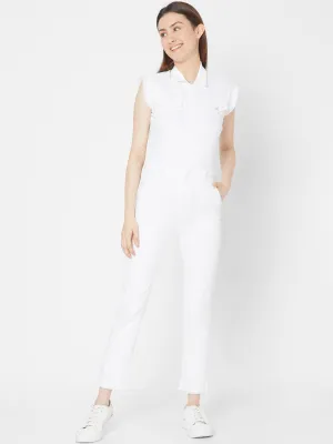 Spykar Women White Cotton Skinny Fit Regular Length Jumpsuits (Ynr)