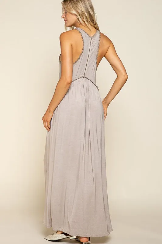 Stone Washed Side Slit Cut Out Maxi Dress *Online Only*