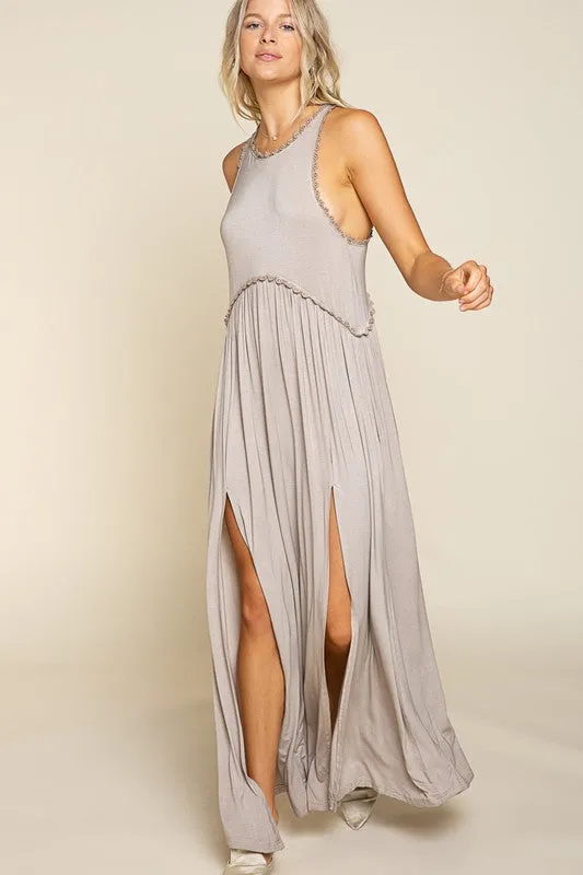 Stone Washed Side Slit Cut Out Maxi Dress *Online Only*