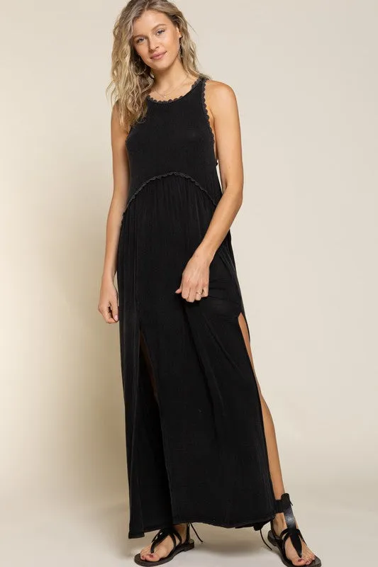 Stone Washed Side Slit Cut Out Maxi Dress *Online Only*